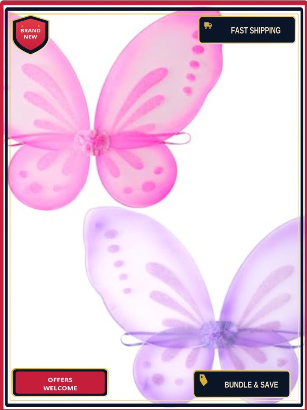 Fairy Wings Adult Ultra-Light Nylon Butterfly Costume Accessory